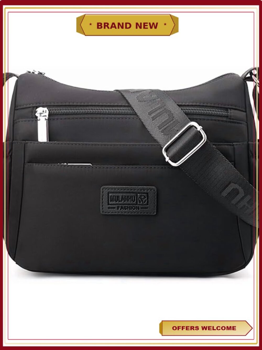 Waterproof Nylon Crossbody Bag Multi-Pocket Adjustable Strap Travel Purse